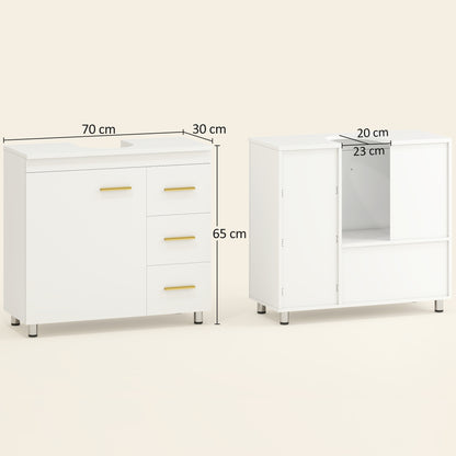 HOMCOM Badezimmer-Unterschrank, 3-stufiges Design, MDF, Spanplatte, Weiß