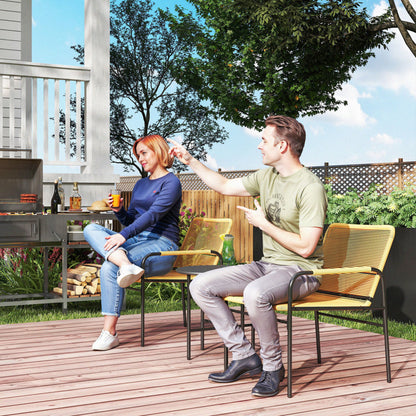 Outsunny 3-tlg. Rattan Bistroset, Sitzgruppe, Gartengarnitur mit 2 Gartensesseln, Couchtisch 54 x 66 x 76 cm Gelb