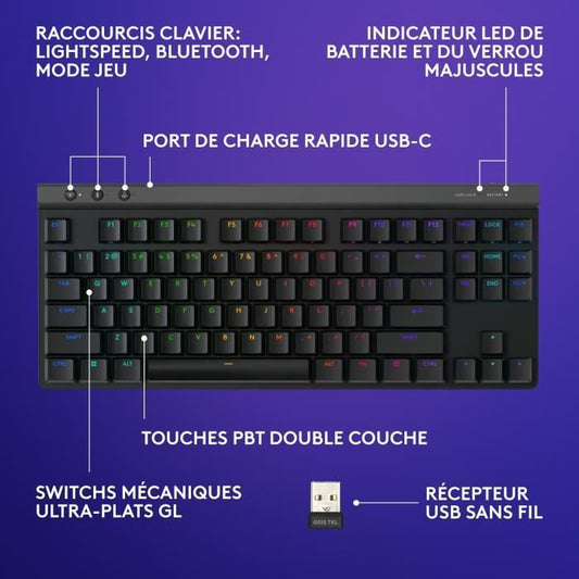 Logitech G515 LIGHTSPEED TKL Wireless Keyboard without Numeric Keypad (Brown Switch) - Black