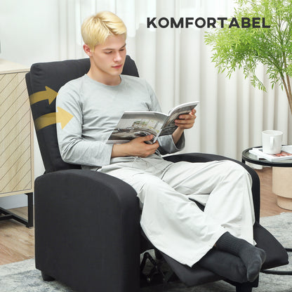 HOMCOM Relaxsessel, verstellbar 135°, ausziehbare Fußstütze, gepolsterte Lehnen, Leinen-Polyester, Schwarz