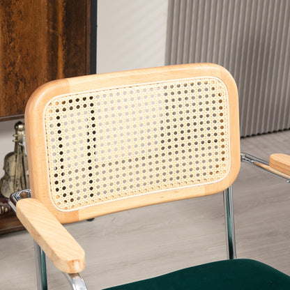 HOMCOM Bürostuhl, Boho-Design, Holzarmlehnen, drehbar, verstellbar, bis 120 kg, Stahl, Grün