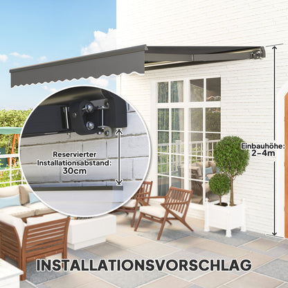 Outsunny Klemmmarkise mit Handkurbel Solar-Lichte Gelenkarmmarkise Markise Sonnenschutz UV 50+ 400 cm breit Grau