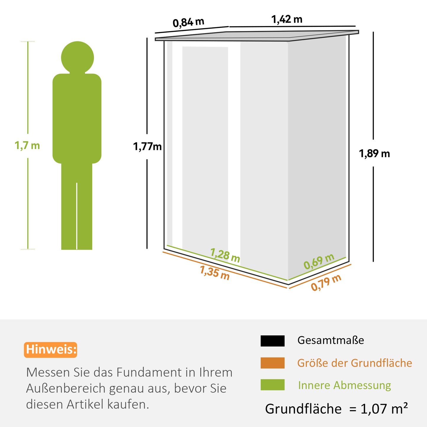 Outsunny Metall Gerätehaus 1,07 m² mit Schrägdach, 142 x 84 x 189 cm Geräteschuppen mit abschließbar Tür, Garten Schuppen, Gartenhaus Grün