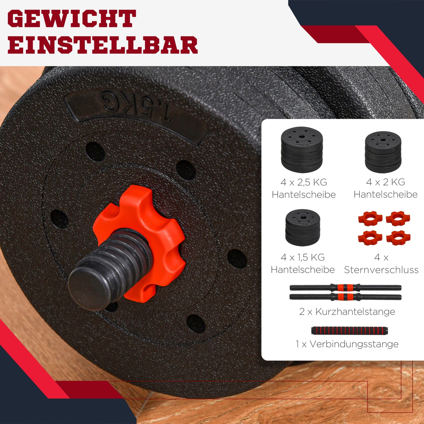 HOMCOM 2 in 1 Hanteln Set 25 kg verstellbare Kurzhantel & Langhantel professionell Dumbbell Krafttraining und Gewichtheben für Zuhause Fitness