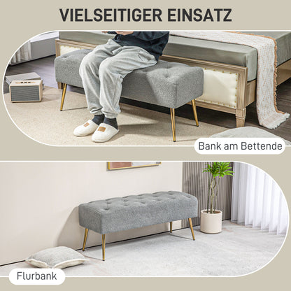 HOMCOM Bettbank, Sitzbank, weicher Bezug in Lammwoll-Optik, bis 120 kg, vergoldete Stahlbeine, 112x41x46cm, Grau