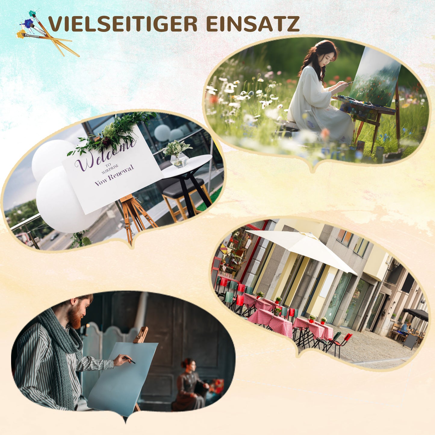 Vinsetto Staffelei, höhenverstellbar, klappbar, natürliches Buchenholz, für Leinwände bis 107H cm