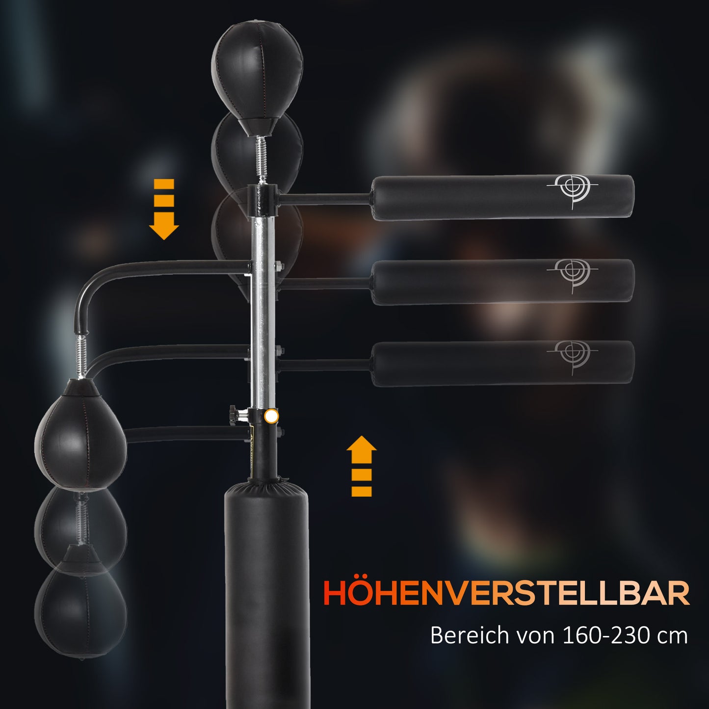 HOMCOM Boxstand Standbox-Trainer mit 2 Speedbällen Reflexstange und Saugnapf-Basis 160-230cm höhenverstellbar Geeignet für Erwachsene Jugendlichen Schwarz