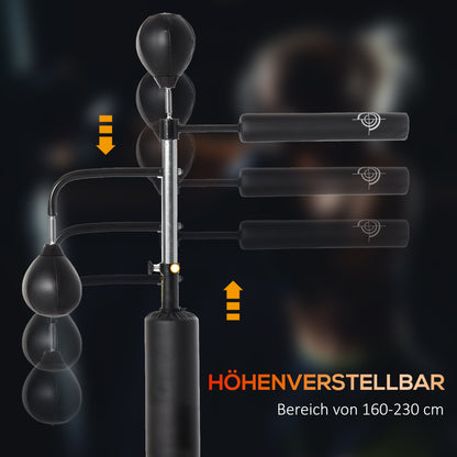 HOMCOM Boxstand Standbox-Trainer mit 2 Speedbällen Reflexstange und Saugnapf-Basis 160-230cm höhenverstellbar Geeignet für Erwachsene Jugendlichen Schwarz