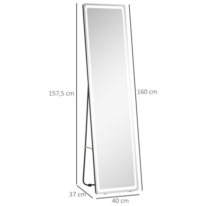 HOMCOM 2 in 1 Standspiegel mit LED-Licht, freistehend, Aluminium, einstellbares Licht, 40 cm x 37 cm x 157,5 cm
