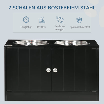PawHut Erhöhte Futterstation mit 2 Edelstahlschüsseln und 44 L Stauraum, Magnettüren, für große Hunde, Schwarz