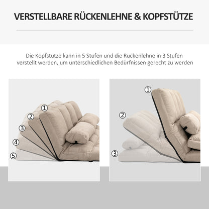 HOMCOM 2-in-1 Bodensessel, Rückenlehne, Verstellbar, 102 x 73 x 60 cm, Beige