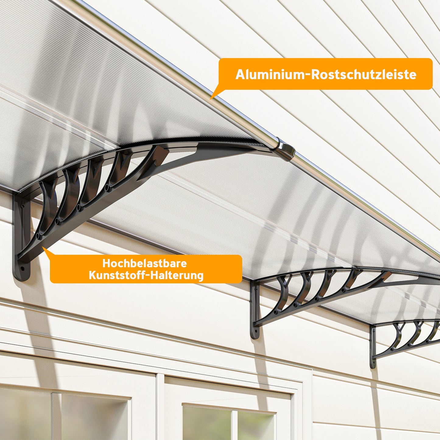 Outsunny Vordach Schutzdach, Sonnen- och Regenschutz, inkl. Wandhalterung, 295x90 cm, Weiß