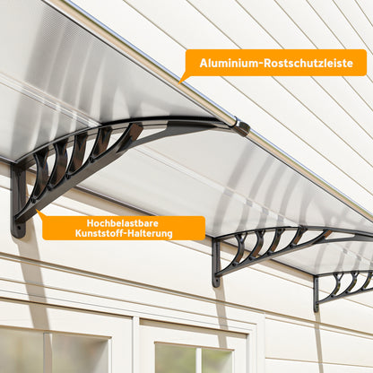 Outsunny Vordach Schutzdach, Sonnen- och Regenschutz, inkl. Wandhalterung, 295x90 cm, Weiß