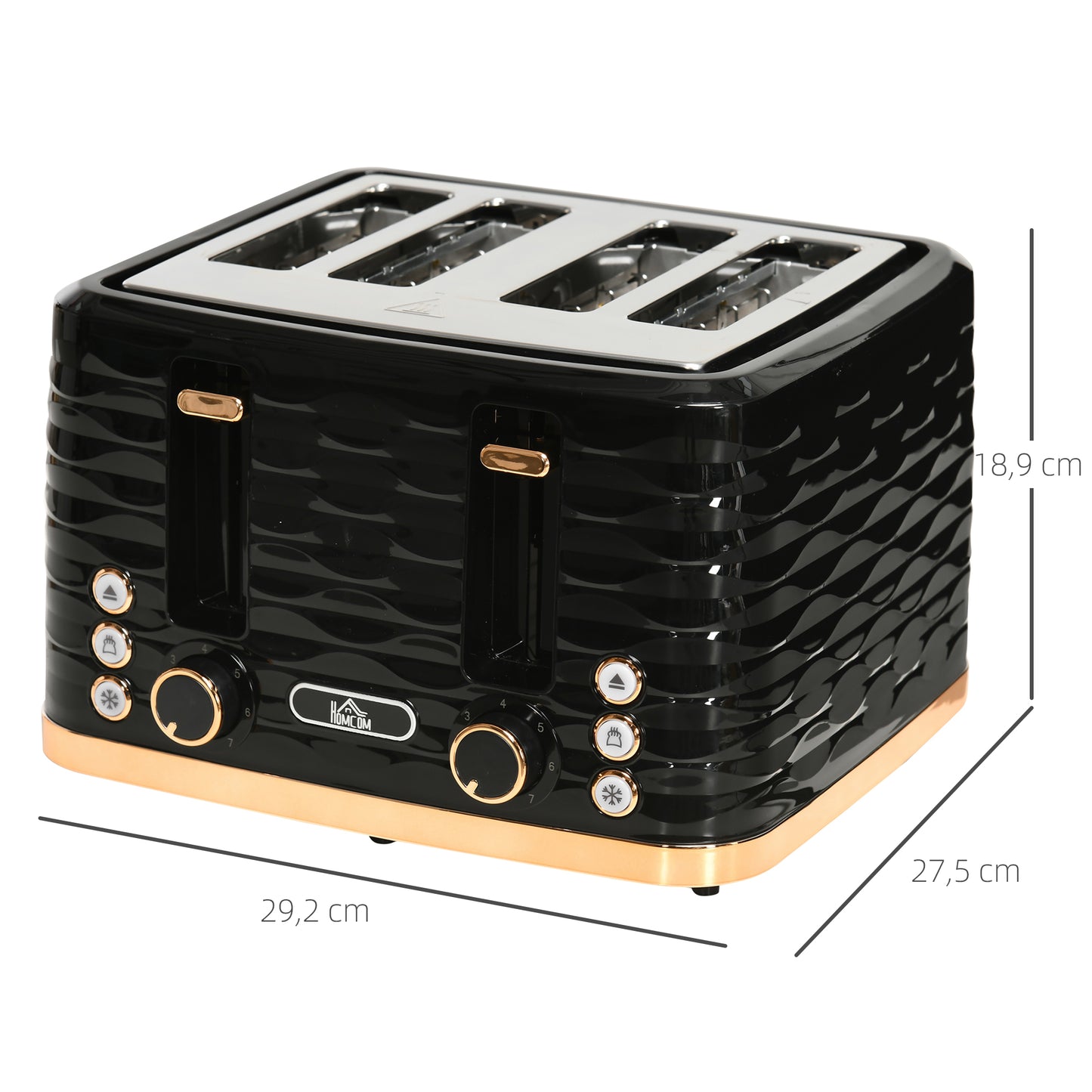 HOMCOM 4-Scheiben-Toaster, wellenförmiges Design, mehrere Funktionen, Krümelfach, Schwarz