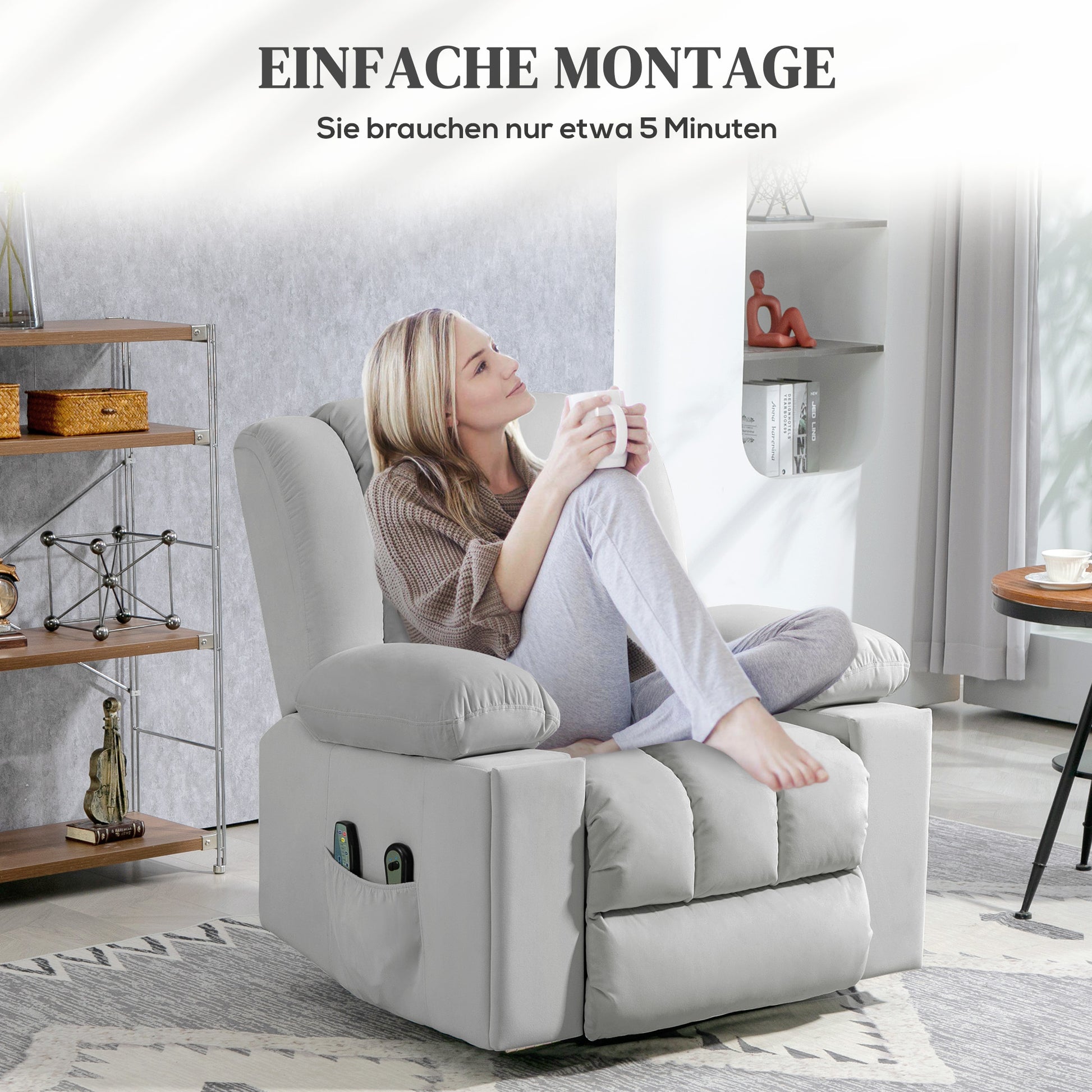 HOMCOM Elektrischer Aufsteh-Sessel, Weicher, samtartiger Stoff, USB-Anschlüsse