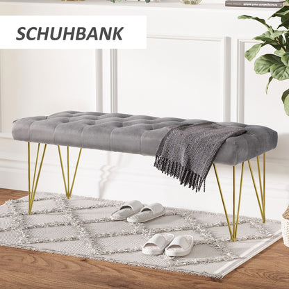 HOMCOM Sitzbank Polsterbank Pianobank Schuhbank mit Samtoptik Bettbank Klavierbank für Schlafzimmer, Wohnzimmer, Flur, Metall Grau 116 x 44,5 x 49 cm