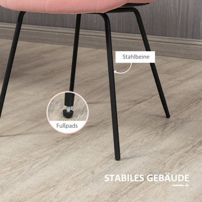 HOMCOM 2er-Set Esszimmerstühle Akzentstühle Küchenstühle, Retro-Design, Samtoptik, 50 cm x 61 cm x 79 cm, Rosa