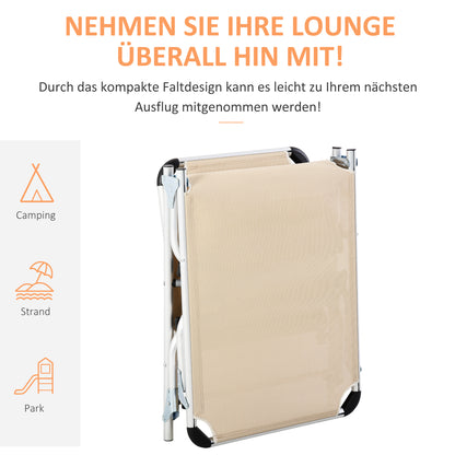 Outsunny Sonnenliege faltbar Gartenliege mit Kopfkissen ergonomisch Relaxliege mit 4-stufig verstellbaren Rückenlehne Alu bis 120 kg belastbar für Garten, Terrasse, Pool, , Strand,Beige