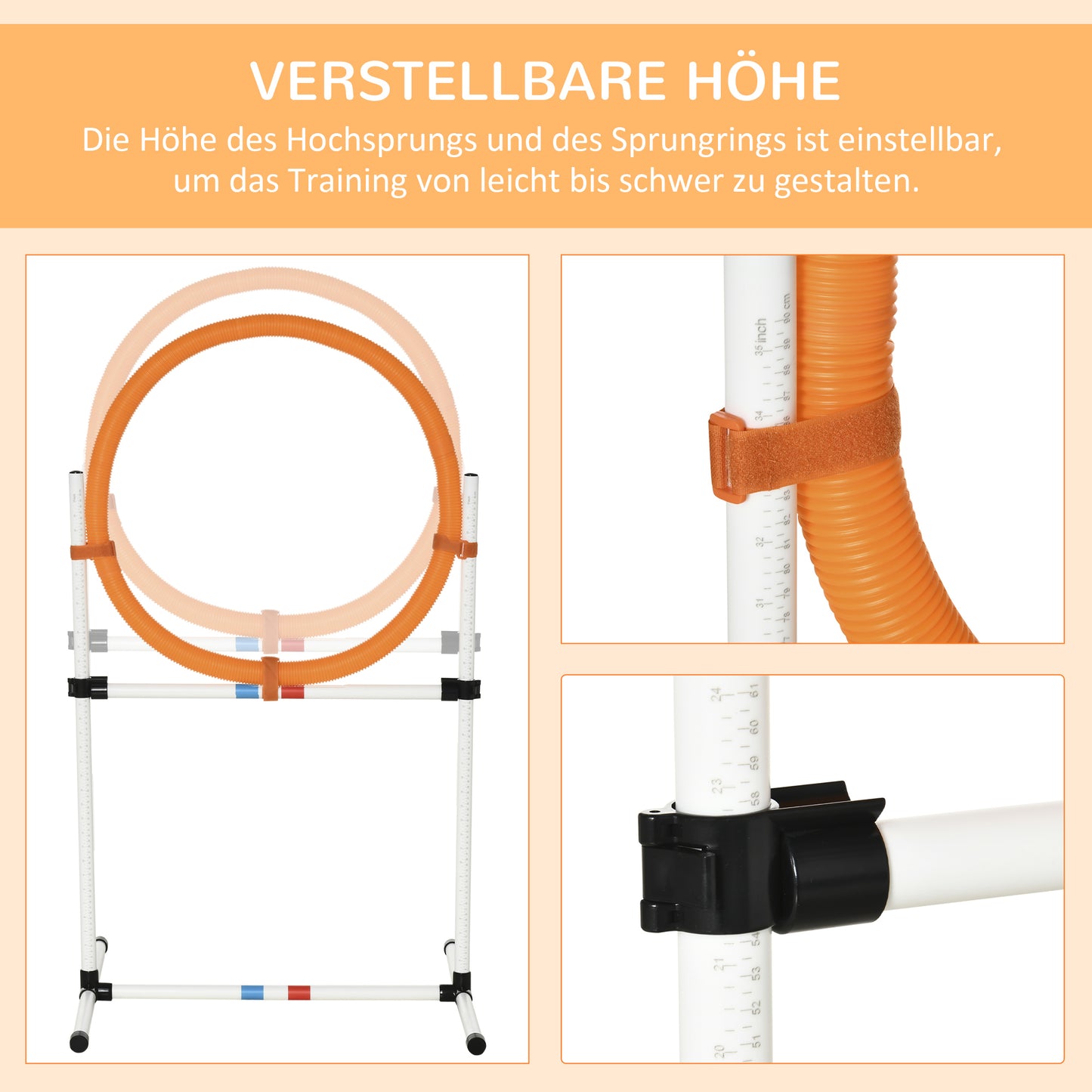 PawHut Hundetrainingsset Springring für Haustier-Agility-Training tragbar PE Weiß + Orange 74,5 x 66 x 91 cm