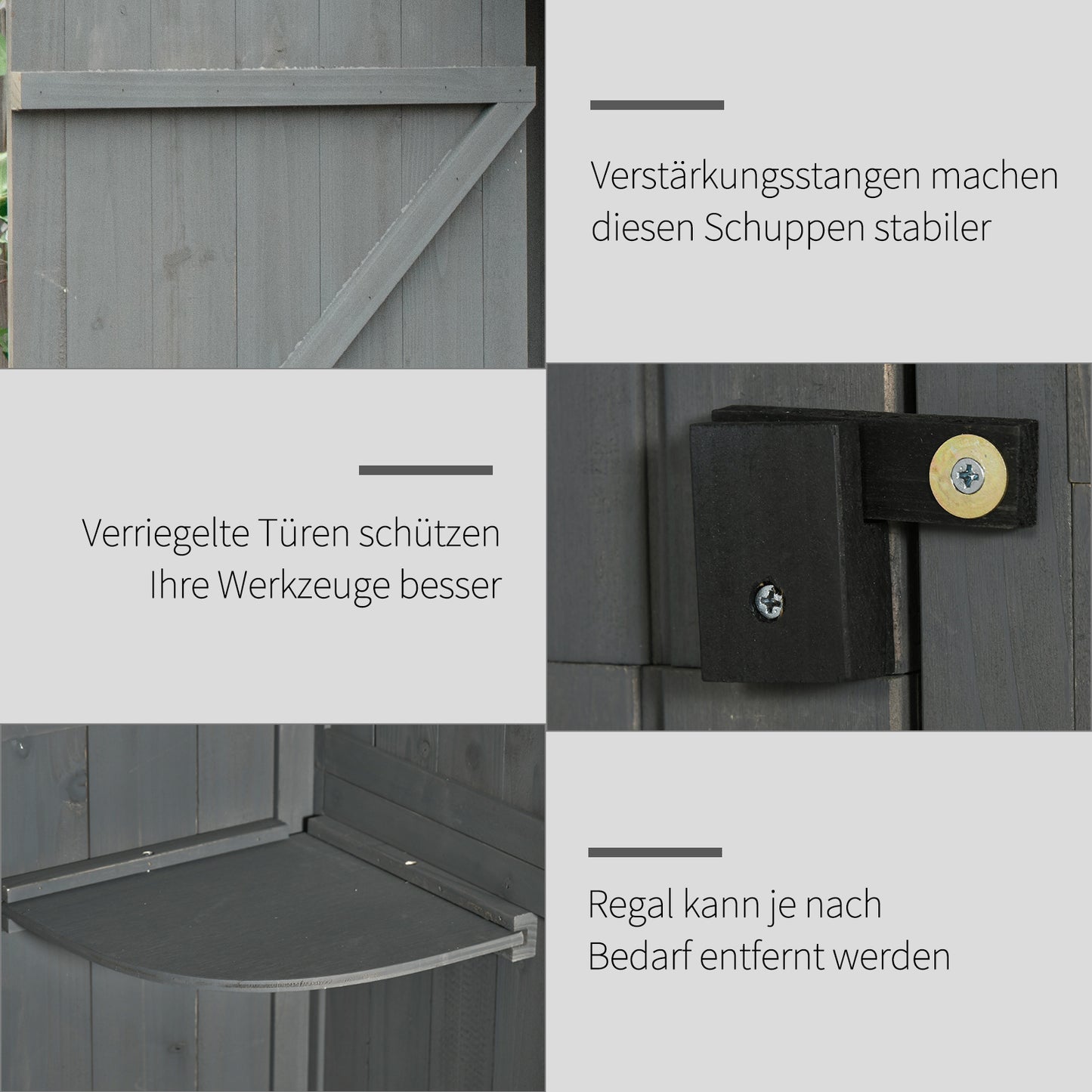 Outsunny Gartenschrank Holz, Geräteschuppen wetterfest 77x54,2x179cm, Gerätehaus mit Tür, Satteldach, Geräteschrank mit Böden, Werkzeugschrank Gartenschuppen für Garten, Terrasse, Grau+Grün