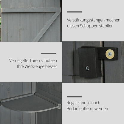 Outsunny Gartenschrank Holz, Geräteschuppen wetterfest 77x54,2x179cm, Gerätehaus mit Tür, Satteldach, Geräteschrank mit Böden, Werkzeugschrank Gartenschuppen für Garten, Terrasse, Grau+Grün