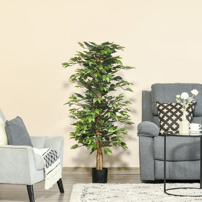 HOMCOM Künstlicher Ficus-baum groß 150 cm Kunstbaum, Kunstpflanze, Plastik Künstliche Pflanzen im Topf, Fake Plant wie echt für Wohnzimmer Schlafzimmer Büro Garten Moderne Dekoration Geschenk