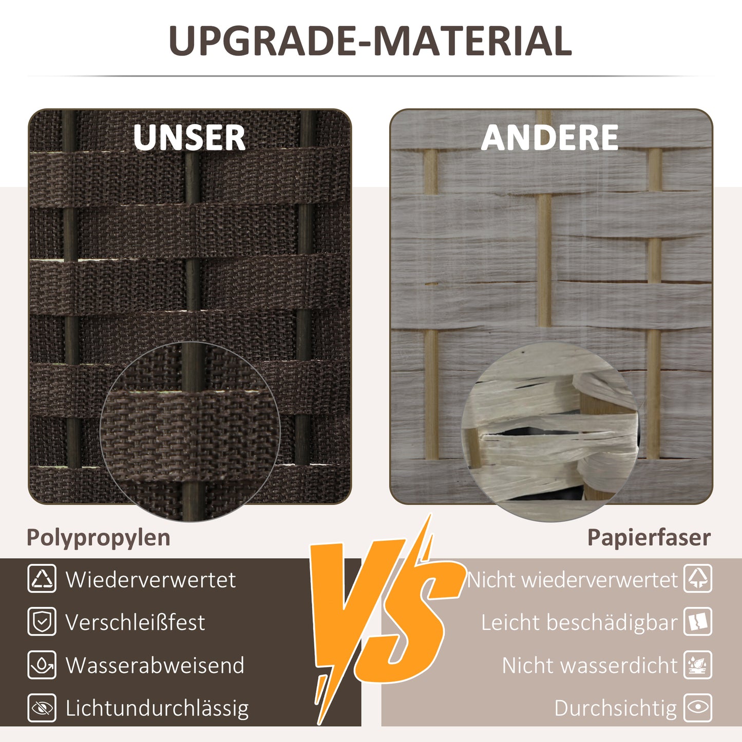 HOMCOM 6-teiliger Raumtrenner, Faltbarer Sichtschutz, Sichtschutzwand für Wohnzimmer, Schlafzimmer, Homeoffice, Braun