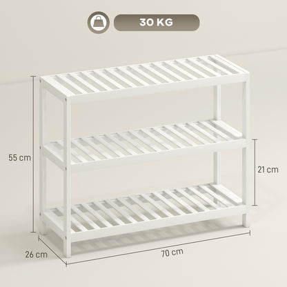 HOMCOM 3-stufiges Bambusregal, Schuhregal, Aufbewahrungsregal, lackierte Oberfläche, Weiß