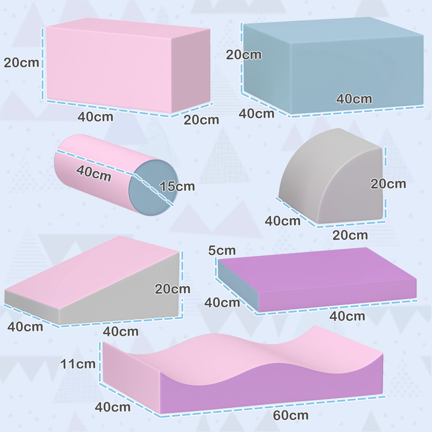 HOMCOM Schaumstoff-Bausteine für Kinder, fördert Kreativität, Kunstleder, 40x40x20 cm, Mehrfarbig, 1-3 Jahre