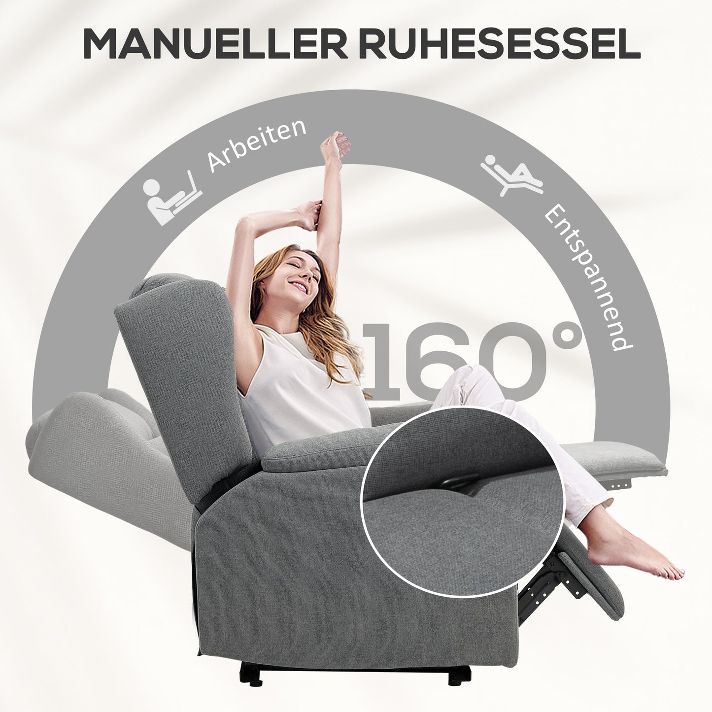 HOMCOM Relaxsessel, Verstellbarer Polstersessel mit Fußstütze, 160° neigbar, Leinenoptik, schneller Aufbau, Dunkelgrau