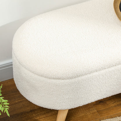 HOMCOM Sitzbank mit Stauraum und Deckel, Fußhocker für Flur, Wohnzimmer, Schlafzimmer, Holz, Stoffbezug, Weiß