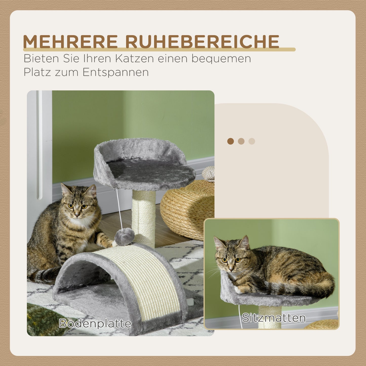 PawHut Kratzbaum 46 cm Kleiner Katzenturm mit Höhle, Spielball, Sisal-Seil, erhöhter Plattform, Katzenkratzbaum, Kletterbaum, för Katzen till 4 kg, Grau