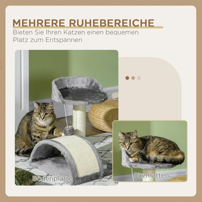 PawHut Kratzbaum 46 cm Kleiner Katzenturm mit Höhle, Spielball, Sisal-Seil, erhöhter Plattform, Katzenkratzbaum, Kletterbaum, för Katzen till 4 kg, Grau