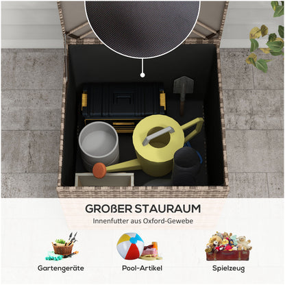 Outsunny Polyrattan Auflagenbox, Stoff-Innenauskleidung, leichtes Öffnen/Schließen, Metallrahmen, 75B x 75T x 70H cm, Schwarz