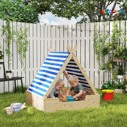 AIYAPLAY Sandkiste für Kinder, Sandkasten mit wetterfestem Zeltdach, für 3 Kinder im Alter von 3-6 Jahren, 120 x 120 x 126,5 cm