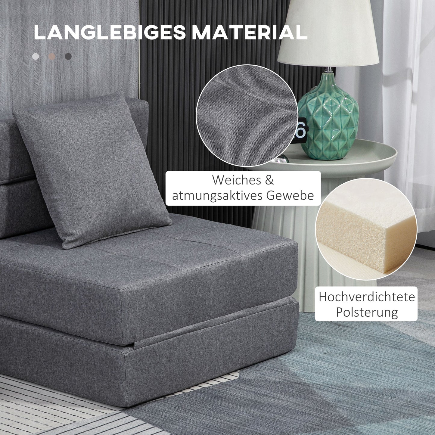 HOMCOM Schlafsessel Relaxsessel Gästebett. abnehmbarer Bezug, 70 cm x 70 cm x 61 cm, Dunkelgrau