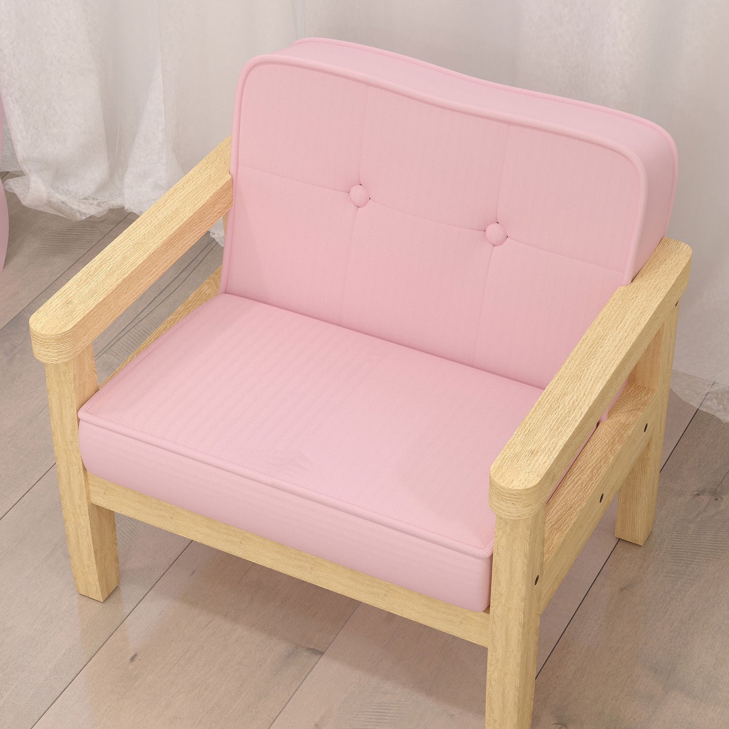 AIYAPLAY Kindersessel Kindersofa mit Kord-Optik, massiven Holzfüßen Sessel aus Schaumstoff Kinderstuhl für Kinderzimmer, Spielzimmer, 46,5 x 44 x 45 cm, für Kinder 3-8 Jahre Rosa