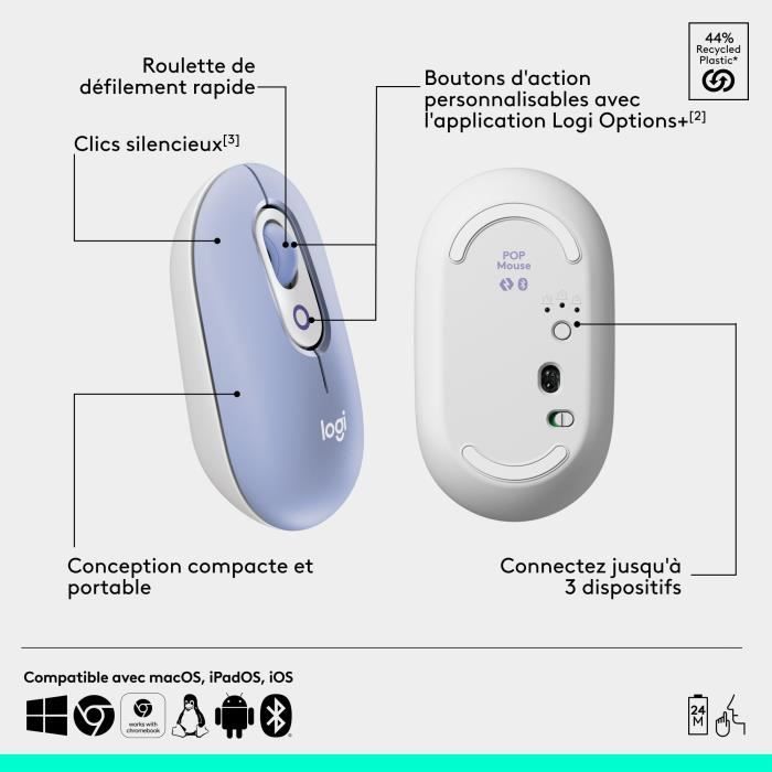 Mouse - Wireless - Logitech - Pop Mouse - Lilac