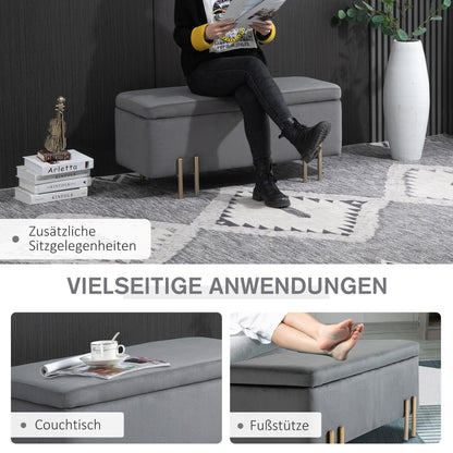 HOMCOM Sitzbank mit Stauraum Polsterbank mit Samtoptik, Sitztruhe mit Metallbeine, Truhenbank für Wohnzimmer Schlafzimmer Flur 100 x 40 x 42 cm, Dunkelgrau