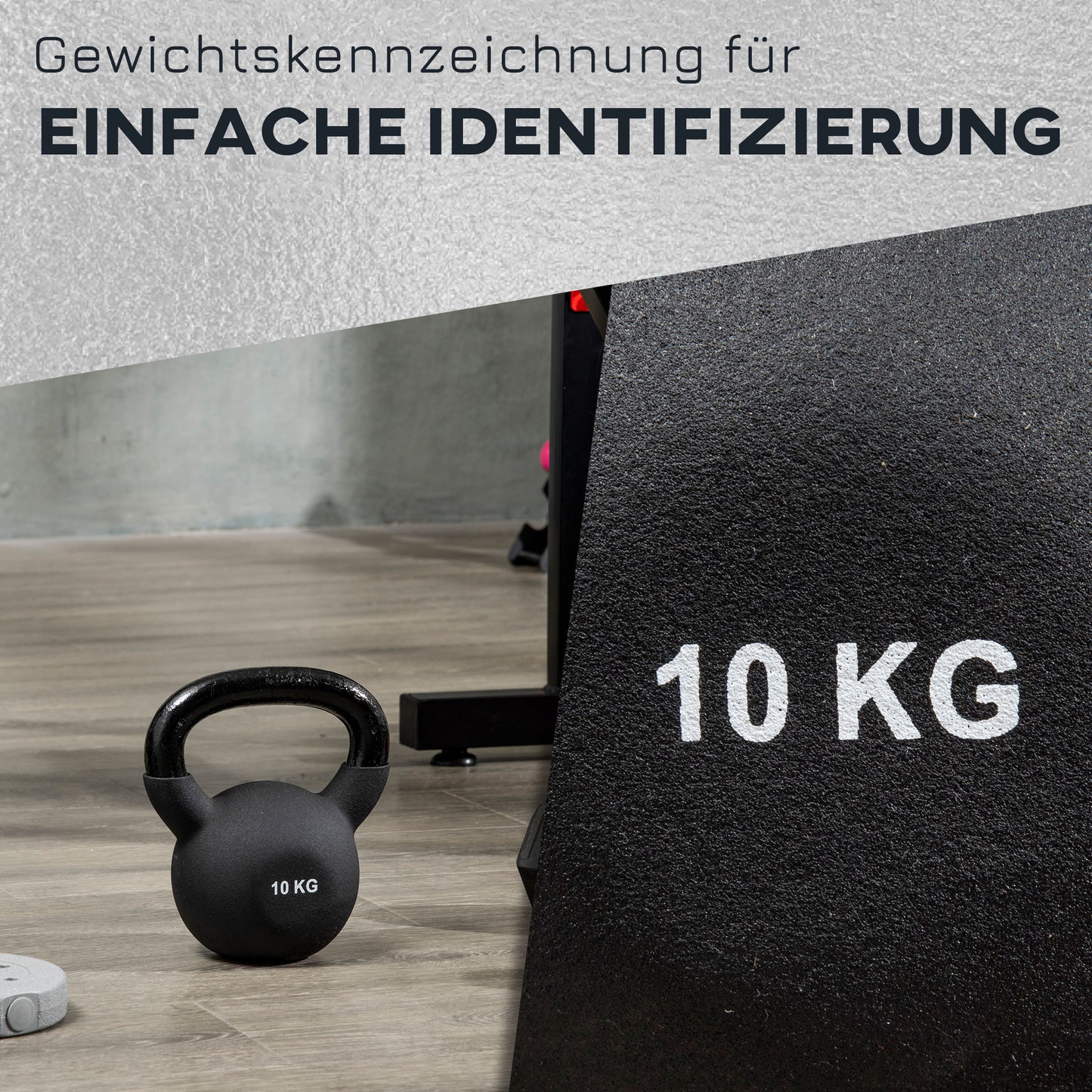 HOMCOM Kettlebell, Kugelhantel, 10 kg, mit Kunststoffummantelung, Stahl, schwarz 19 x 12 x 22cm