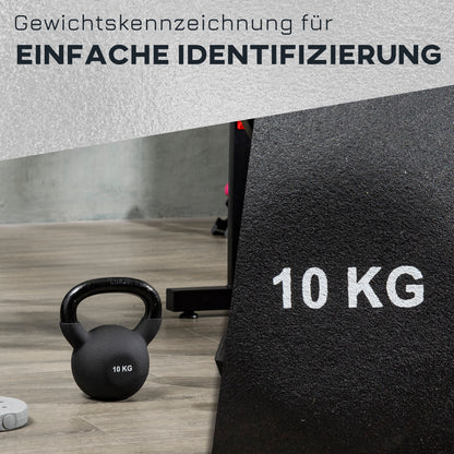HOMCOM Kettlebell, Kugelhantel, 10 kg, mit Kunststoffummantelung, Stahl, schwarz 19 x 12 x 22cm