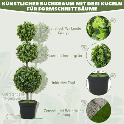 HOMCOM Kunstpflanzen im Topf, Kunststoff-Blätter, beflockte Erde, Grün