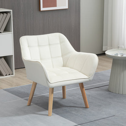 HOMCOM Polstersessel, Akzentsessel, Skandi Design, Samtoptik, bis 120 kg, Kautschukholzbeine, Creme