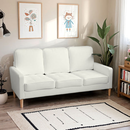 HOMCOM 3-Sitzer-Sofa mit dicken Kissen, Kautschukholz, Stoffbezug, Polstersofa für Wohnzimmer, Büro, Schlafzimmer, Cremeweiß