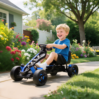 AIYAPLAY Gokart mit Pedalen, Tretauto für Kinder mit Bremse, rutschfeste Räder, Metallrahmen, 3-6 Jahre, Blau
