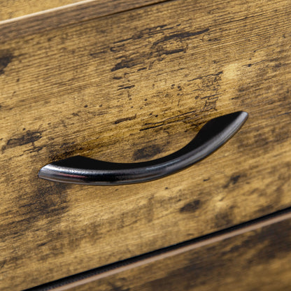 HOMCOM Kommode mit sechs Schubladen, offene Regale, MDF und Stahl, 84x30x92 cm, Braun/Schwarz, verstellbare Füße