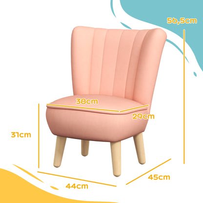 AIYAPLAY Kindersessel, Samtoptik, für 3-7 Jahre, bis 45 kg, Holzgestell, 44x45x56,5cm, Pink