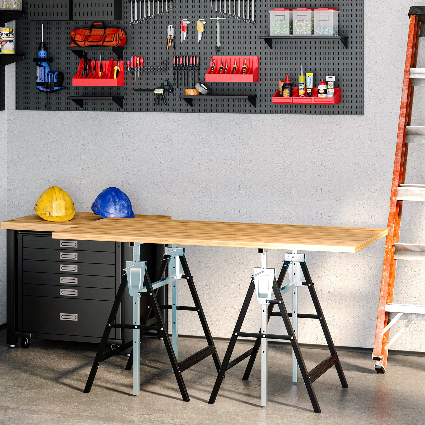 HOMCOM 2 x Gerüstbock Unterstellbock Klappbock höhenverstellbar bis 200kg Stahl Schwarz 68 x 58 x 80-130 cm