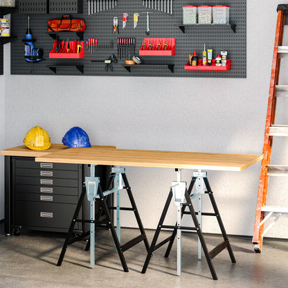 HOMCOM 2 x Gerüstbock Unterstellbock Klappbock höhenverstellbar bis 200kg Stahl Schwarz 68 x 58 x 80-130 cm