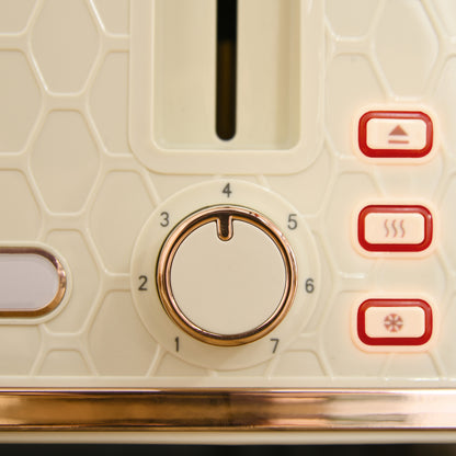 HOMCOM 2-in-1 Küchenset, Toaster und Wasserkocher, mehrere Optionen, 1,7 L, 4 Toastscheiben gleichzeitig, Kunststoff, Beige